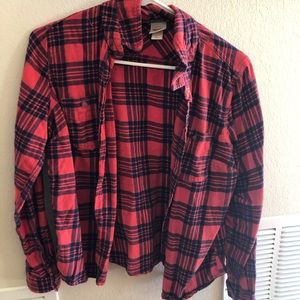 Navy and Red Plaid Button Up